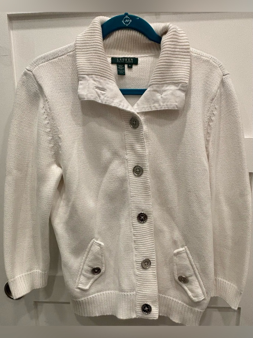 Ralph Lauren White Button-Front Shawl Collar Cardigan